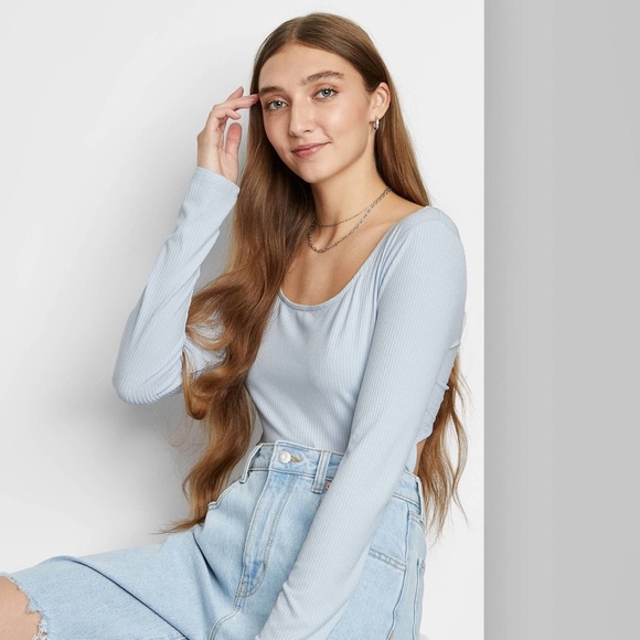 wild fable Tops - Wild Fable Light Blue Ribbed Long Sleeve Top​